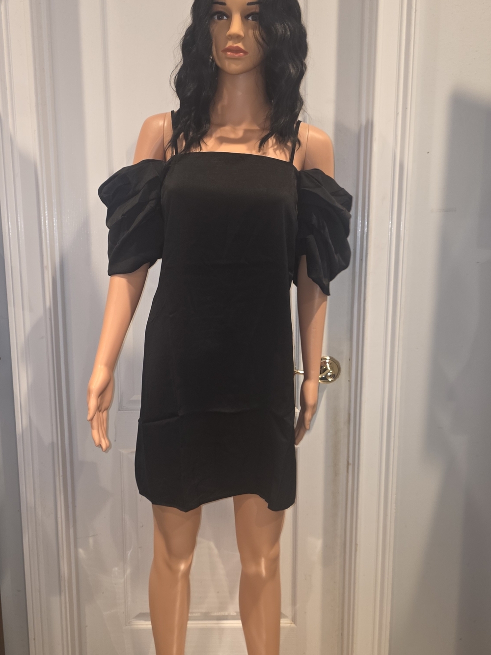 Umgee Black Off-Shoulder Mini Dress with Puff Sleeves